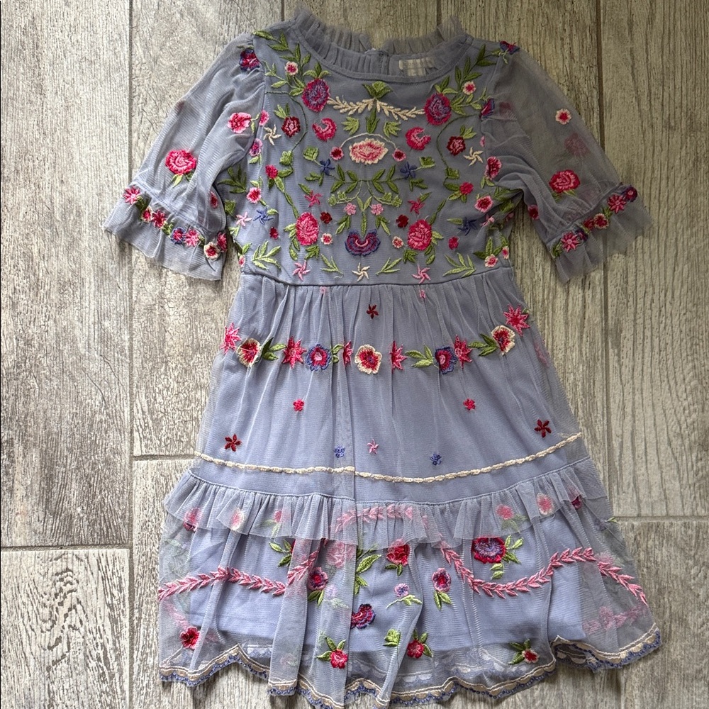 NWOT Monsoon-Floral Embroidered Kids Dress - Purple and Pink